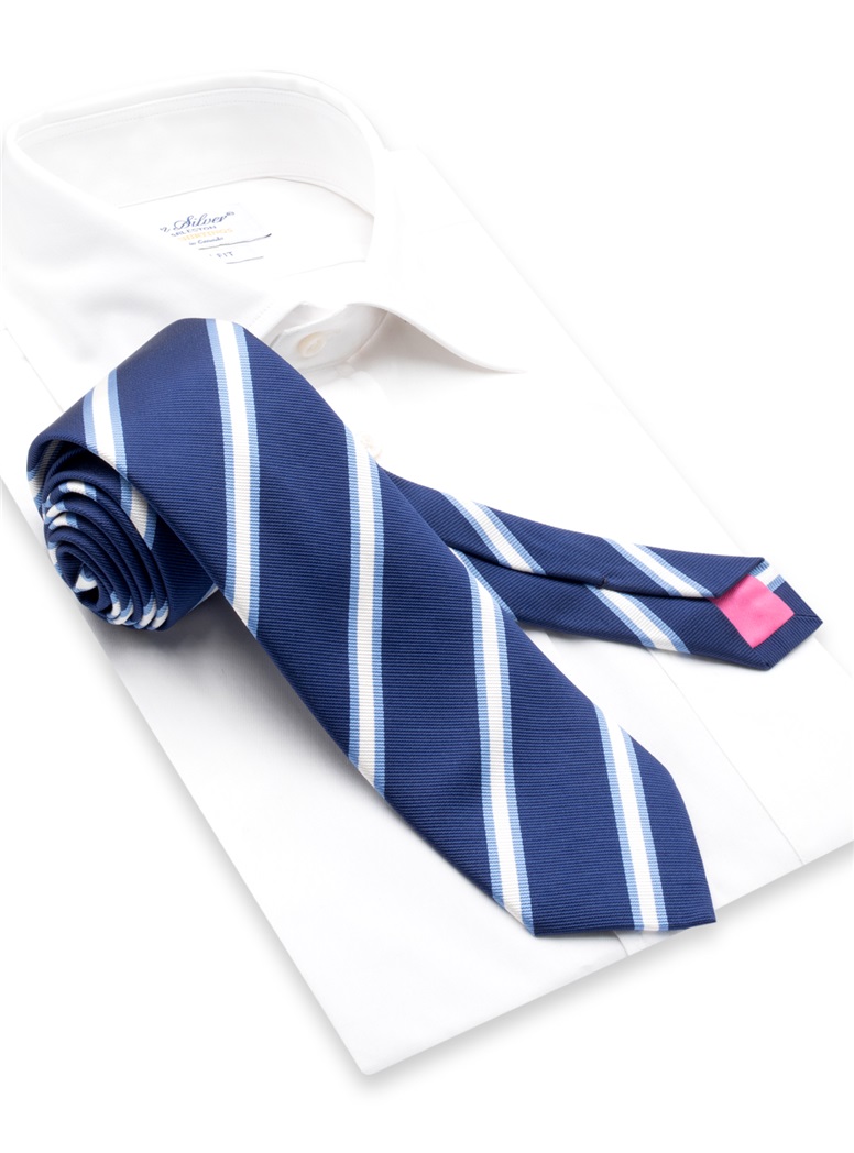 Silk Striped Tie in Navy