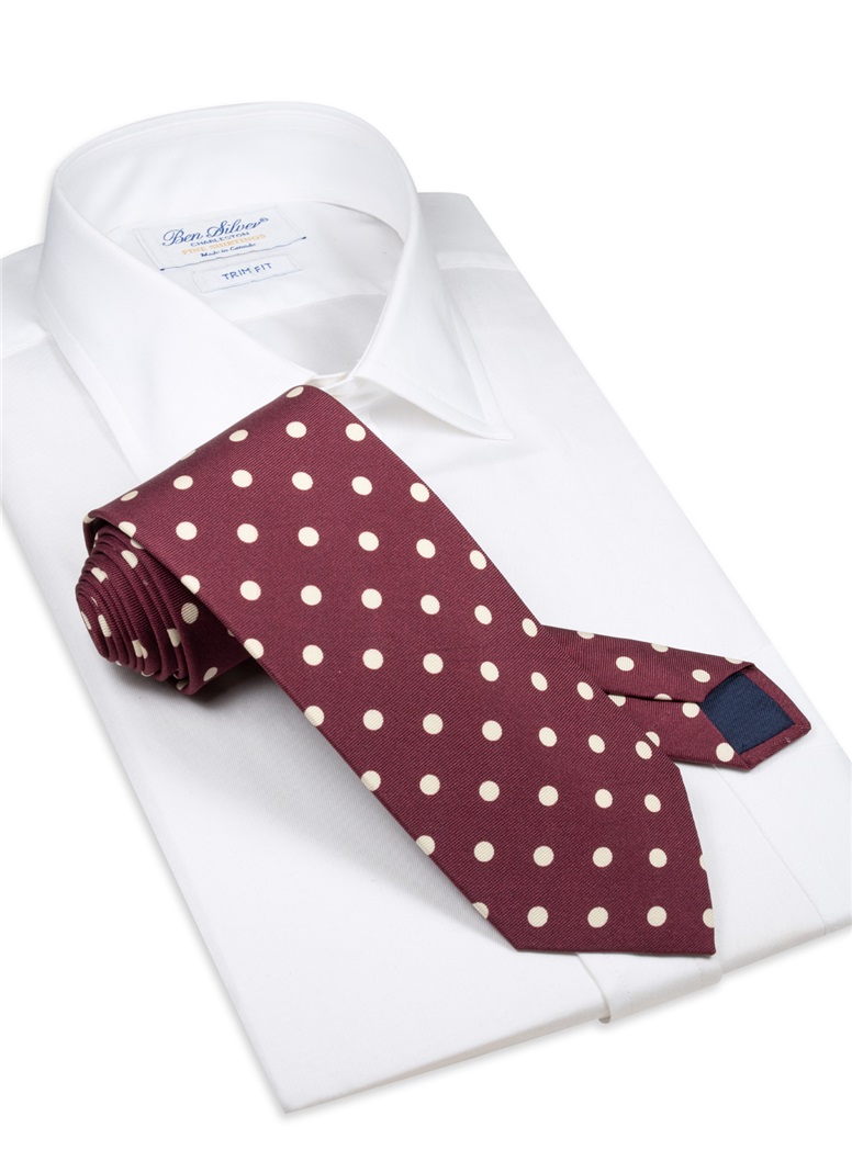 Silk Printed Dots Tie in Burgundy with White