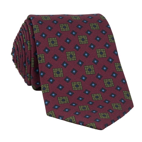 Silk Neat Print Tie in Wine