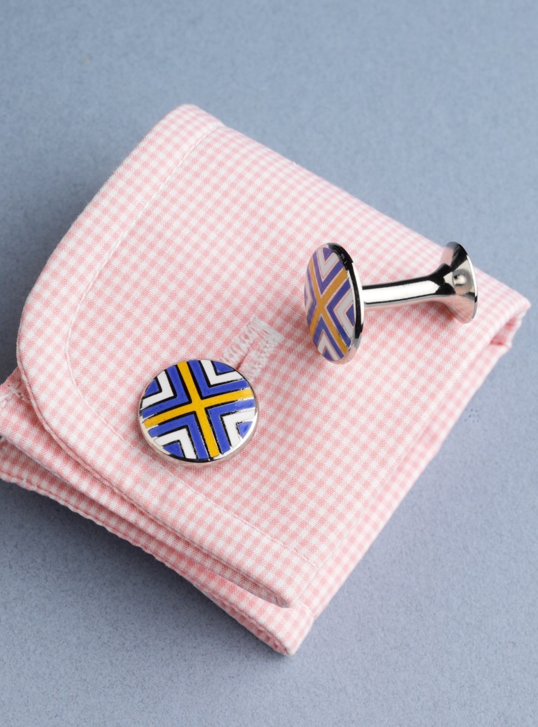 Blue, Yellow, and White Cross Cufflinks