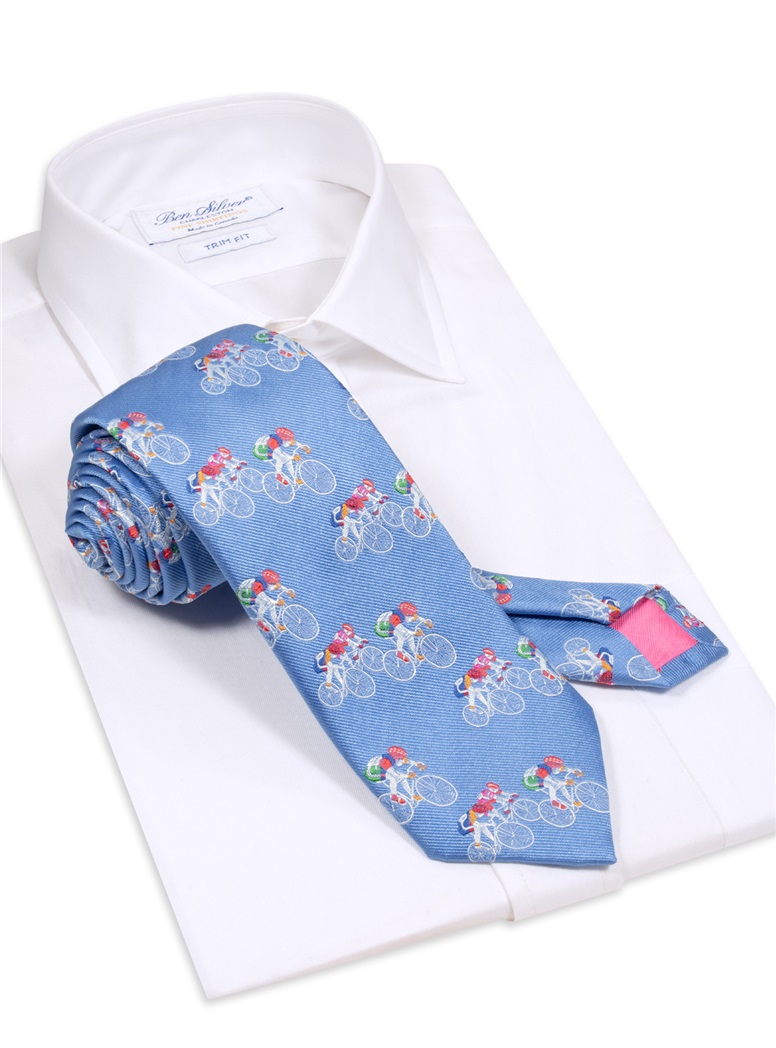 Jacquard Woven Bicyclist Tie in Sky