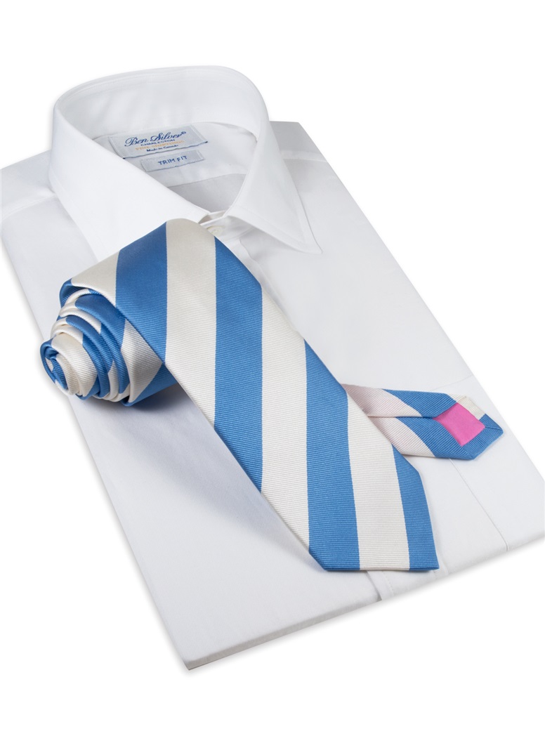 Silk Block Stripe Tie in Cornflower