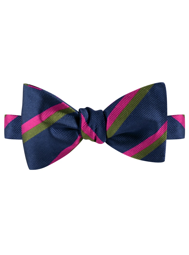Silk Multi-Color Double Stripe Bow Tie in Navy