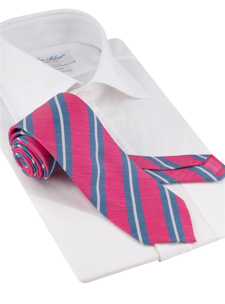 Silk and Linen Striped Tie in Azalea