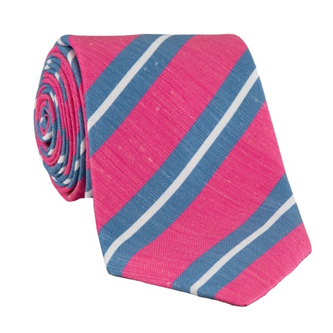 Silk and Linen Striped Tie in Azalea