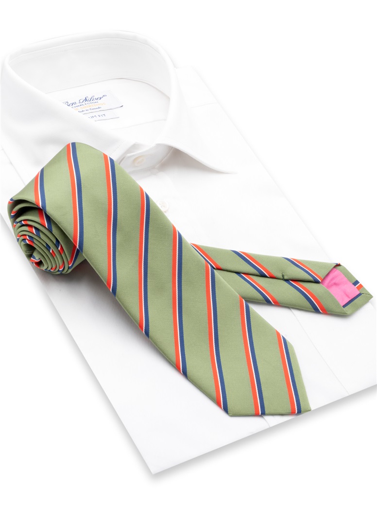 Silk Triple Striped Tie in Olive