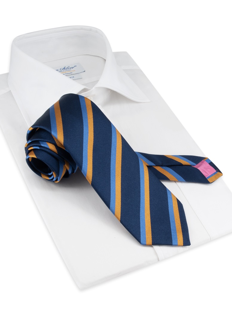 Silk Double Stripe Tie in Navy