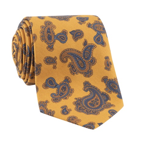 Silk Paisley Printed Tie in Gold
