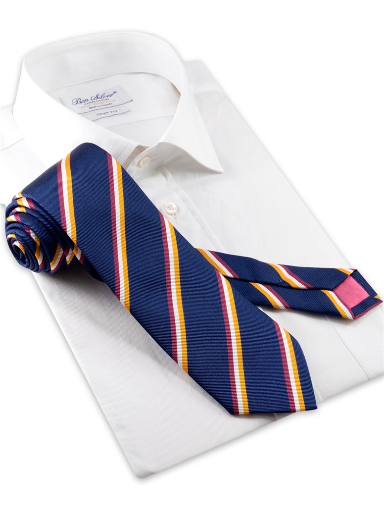 Silk Striped Tie in Navy