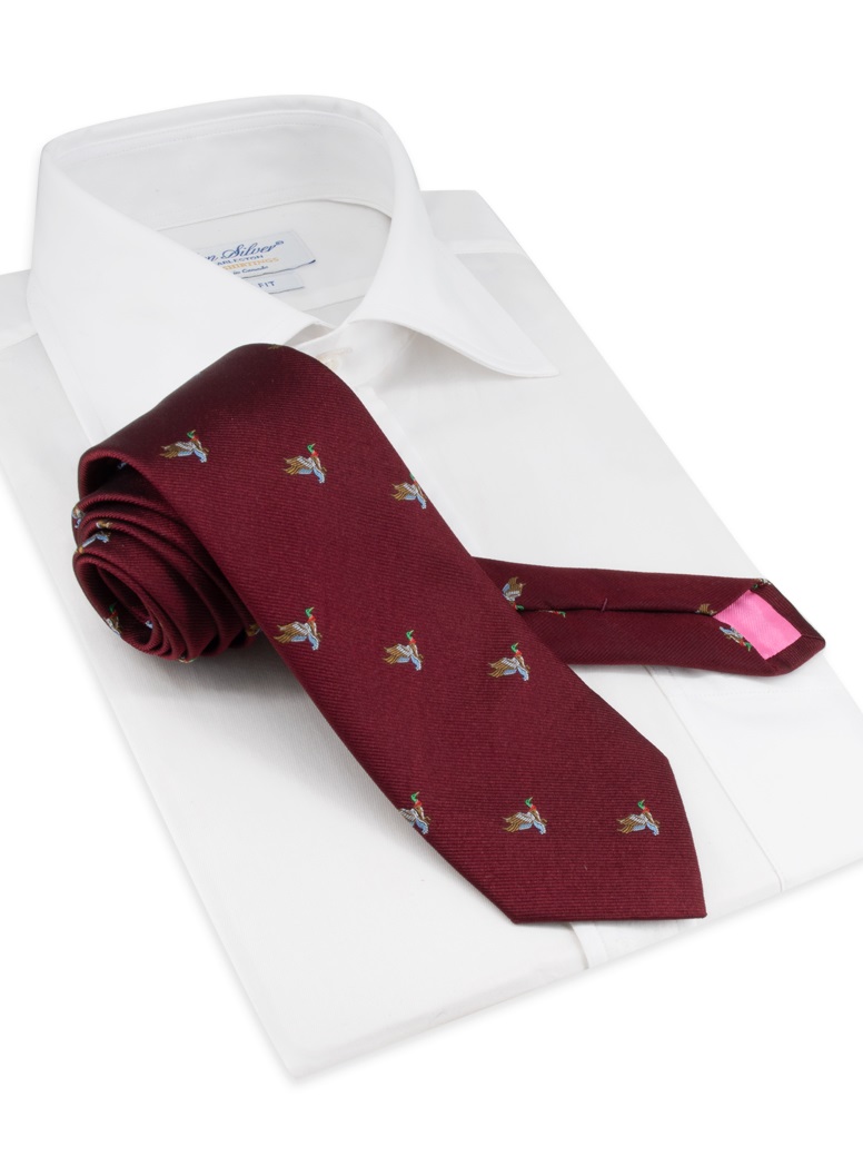 Silk Woven Duck Motif Tie in Claret
