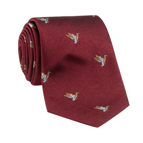 Silk Woven Duck Motif Tie in Claret
