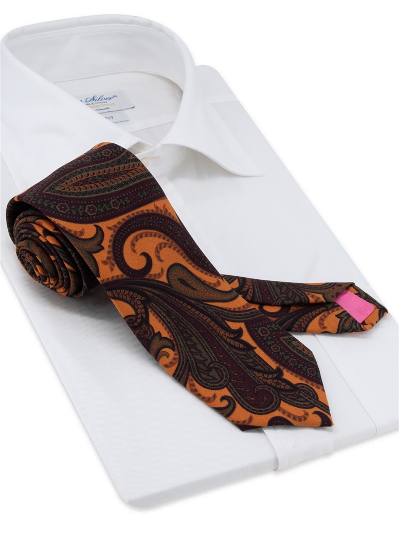 Wool Large Printed Tie in Marigold