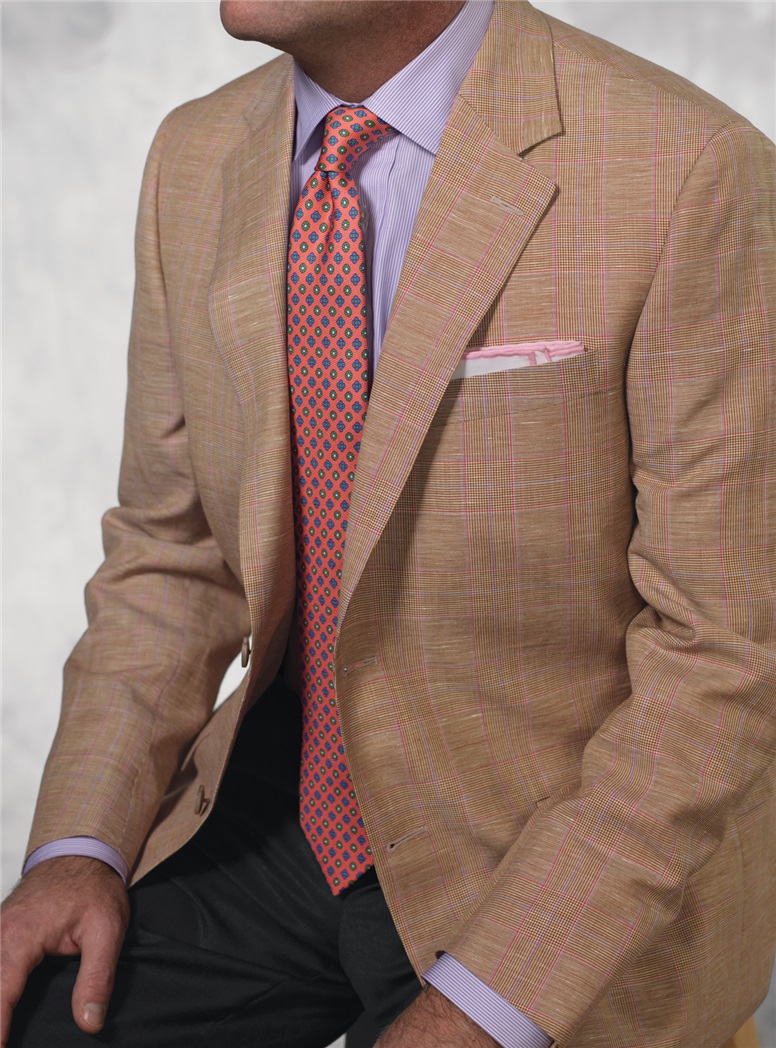Wool and Linen Sport Coat with Windowpanes in Spice
