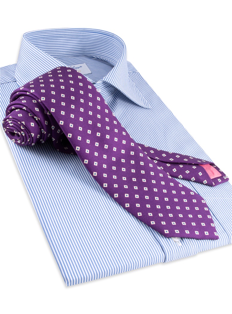 Diamond Printed Silk Tie in Violet