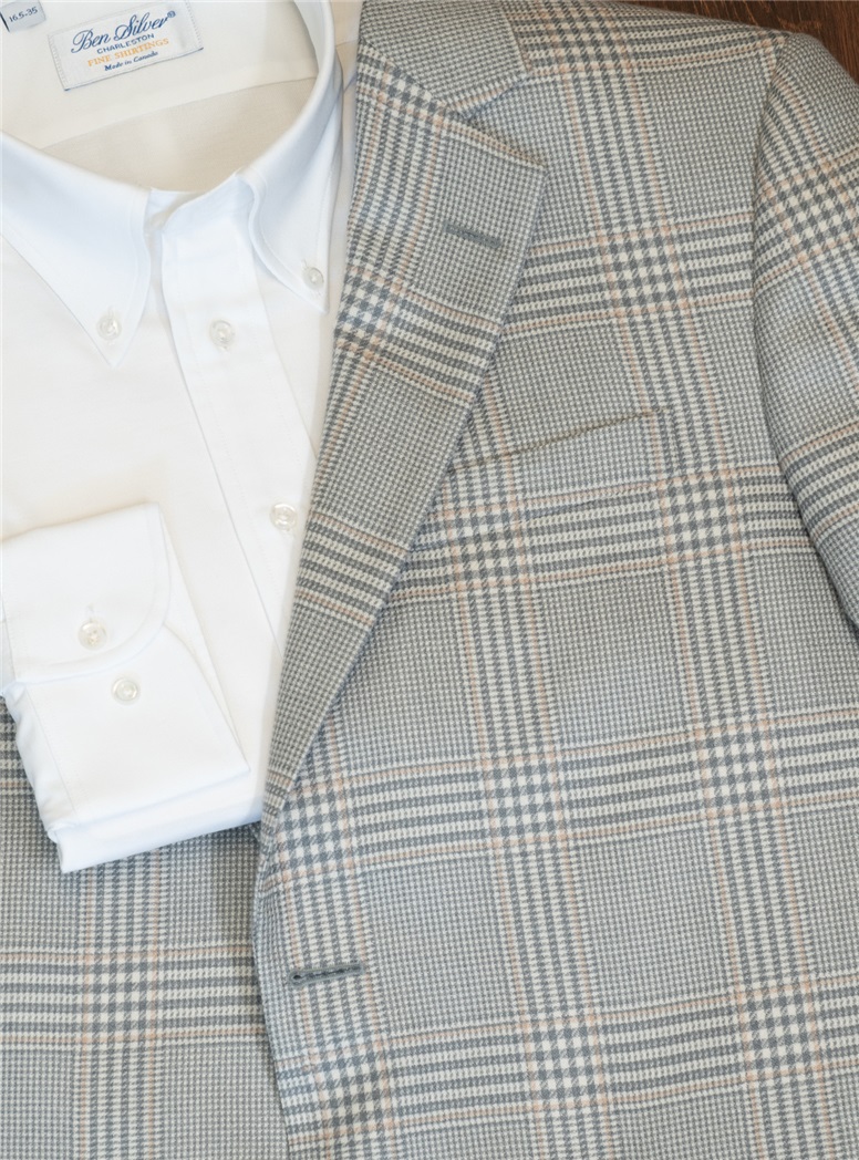 Cashmere and Silk Plaid Sport Coat in Grey and Cream