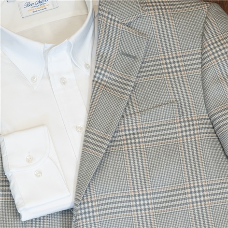 Cashmere and Silk Plaid Sport Coat in Grey and Cream