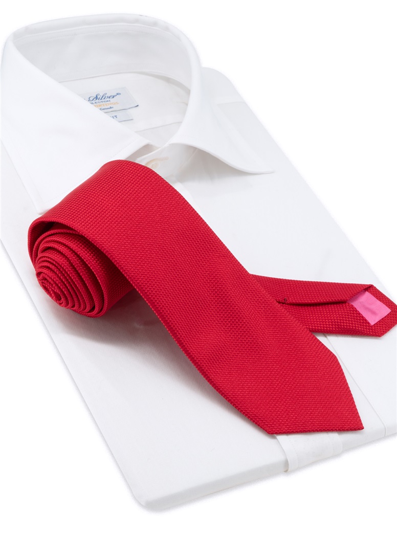Silk Basketweave Tie in Cherry Red