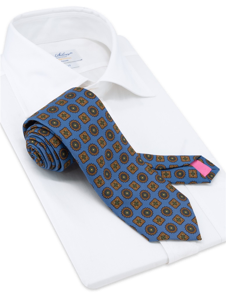 Silk Printed Madder Tie in Cobalt