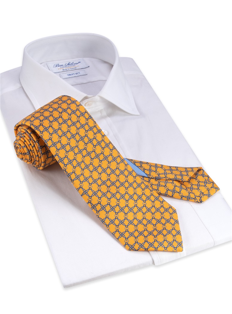 Silk Printed Tie in Yellow