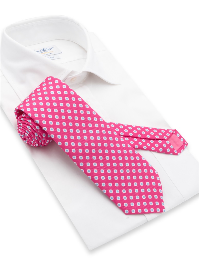 Silk Square Motif Tie in Azalea