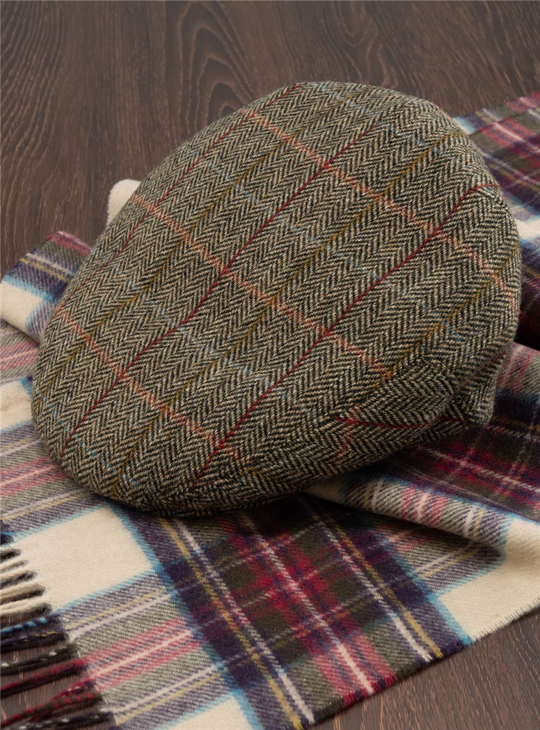 Wool Herringbone Cap with Windowpanes