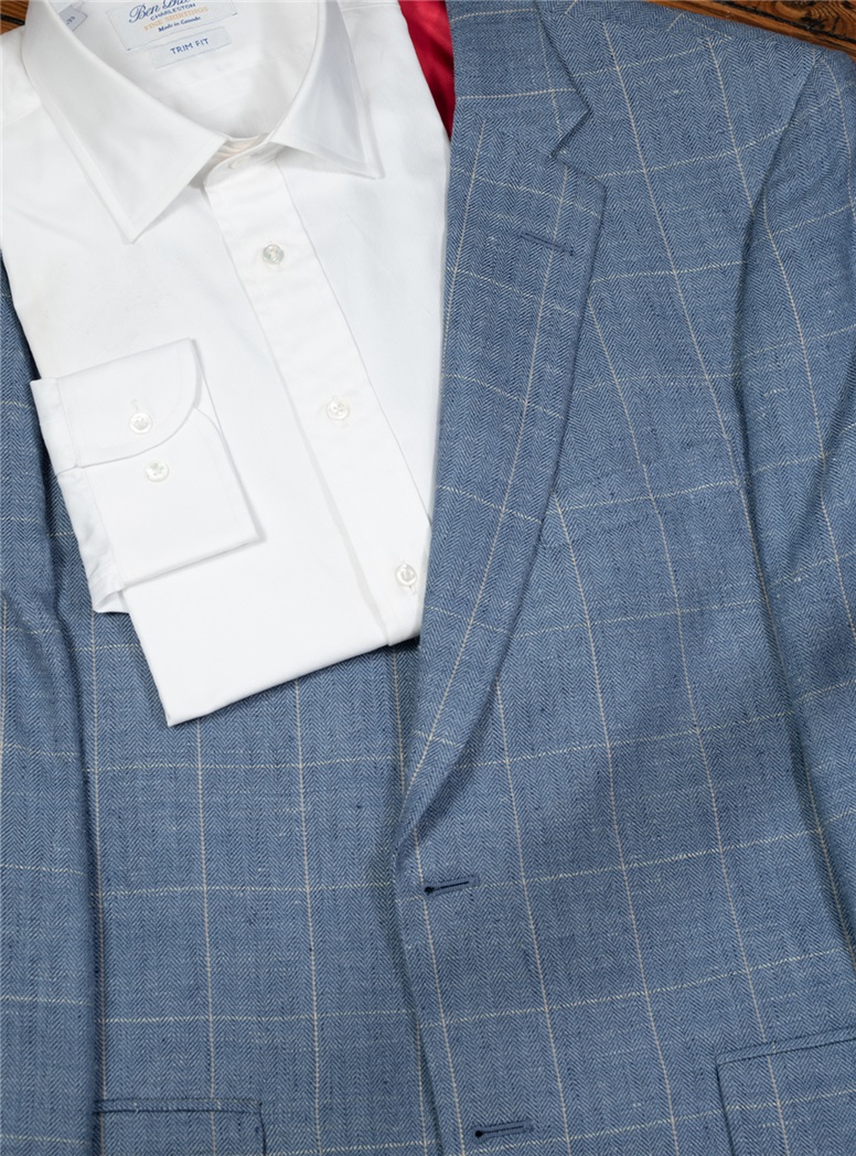 Regal Blue Sport Coat with White Windowpane- Red Lining