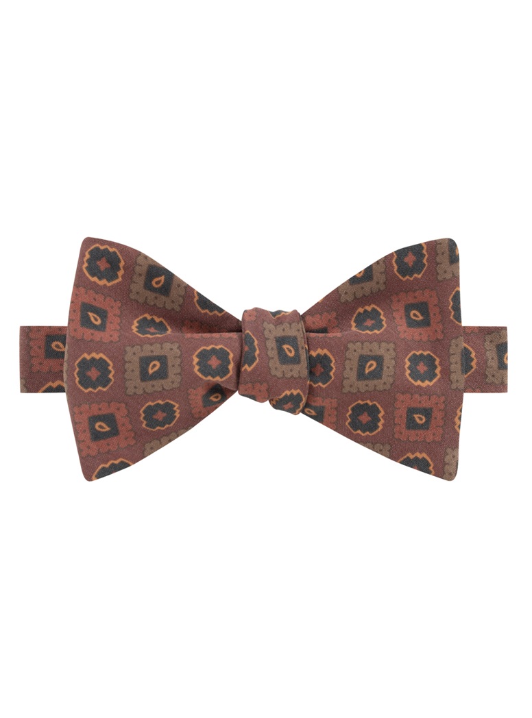 Silk Geometric Motif Bow Tie in Brick