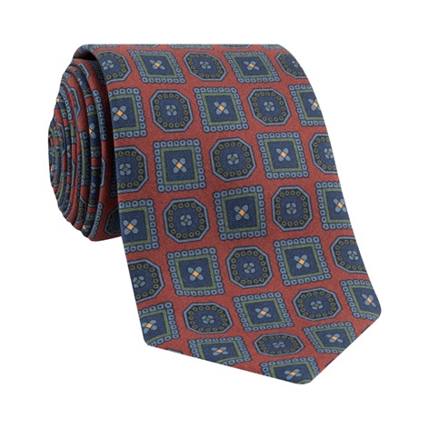 Silk Printed Medallion Motif Tie in Rust