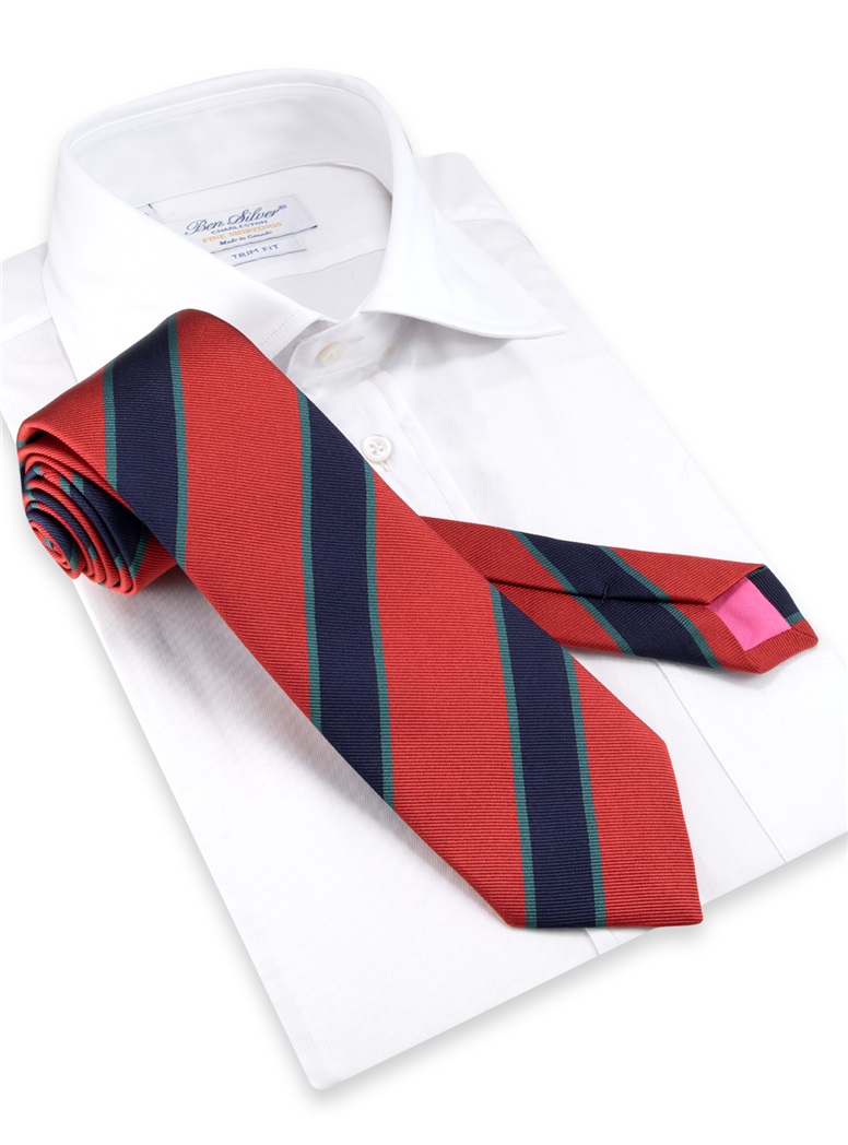 Silk Striped Tie in Brick
