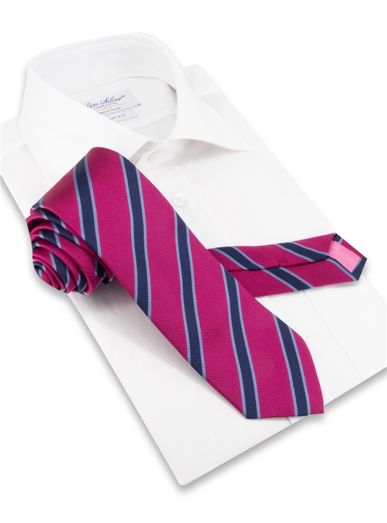 Silk Striped Tie in Magenta