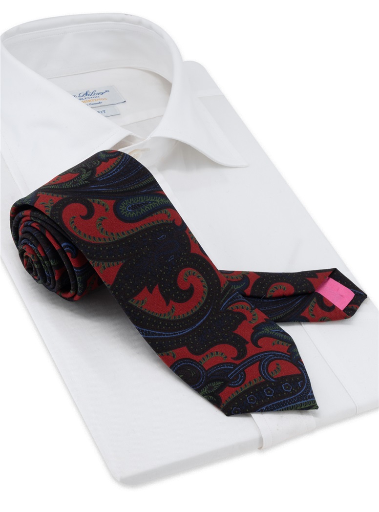 Wool Large Printed Tie in Fire