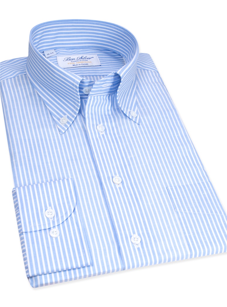 Cotton and Linen Blue and White Stripe Buttondown