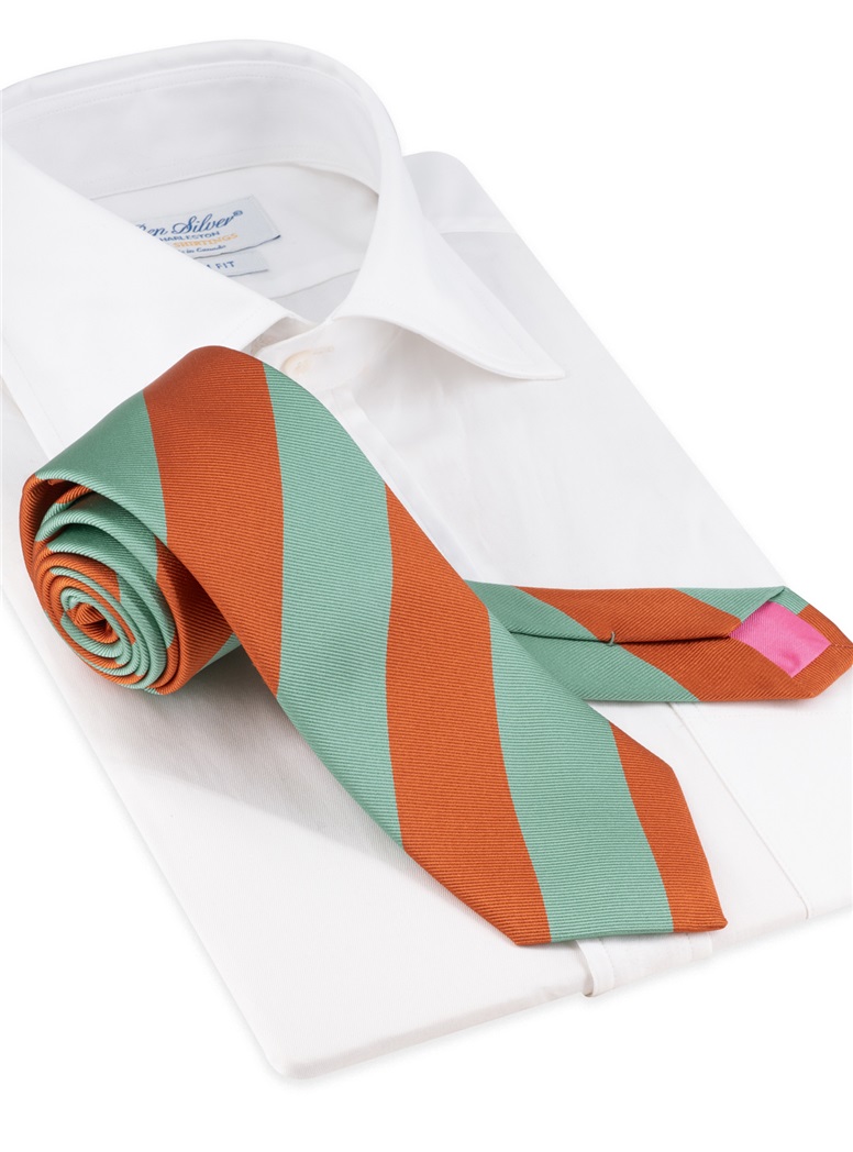 Silk Block Striped Tie in Burnt Orange and Aqua