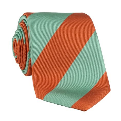 Silk Block Striped Tie in Burnt Orange and Aqua