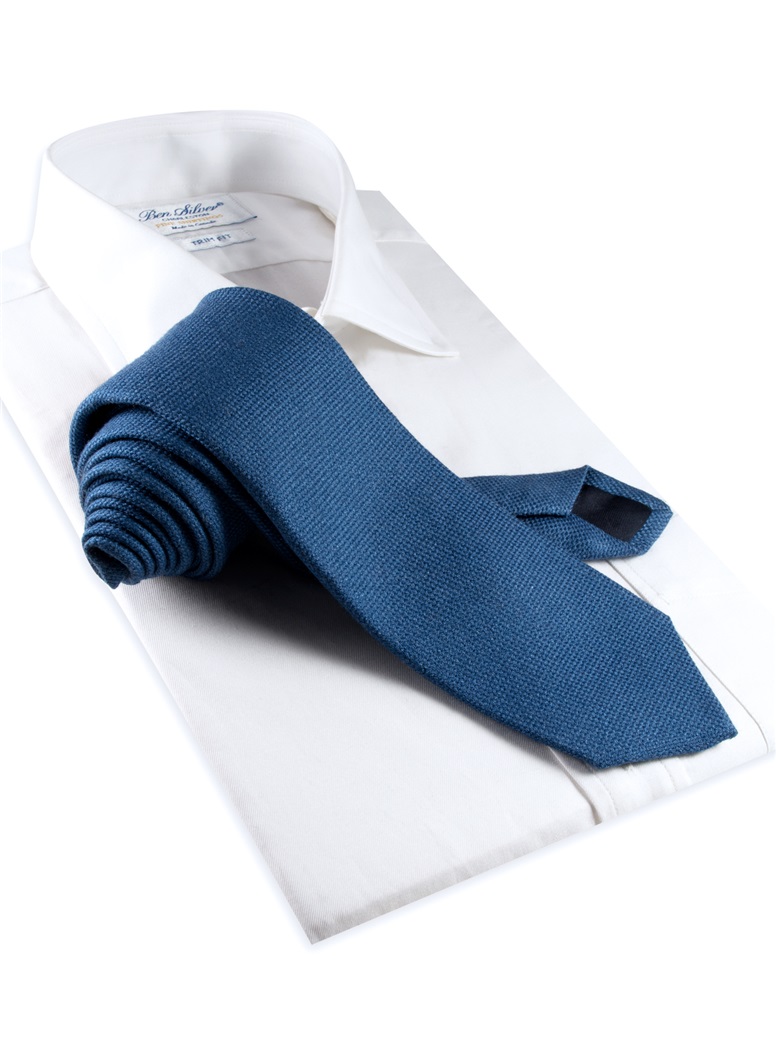 Wool, Silk and Cashmere Blend Solid Tie in Denim