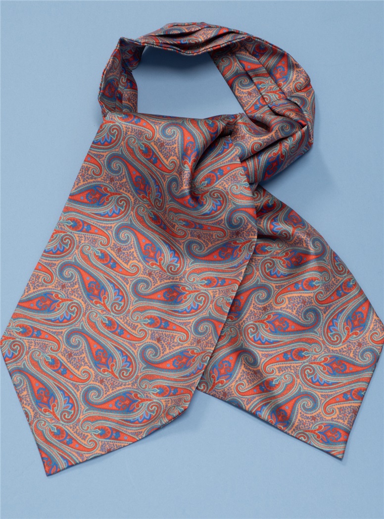 Silk Paisley Ascot in Coral