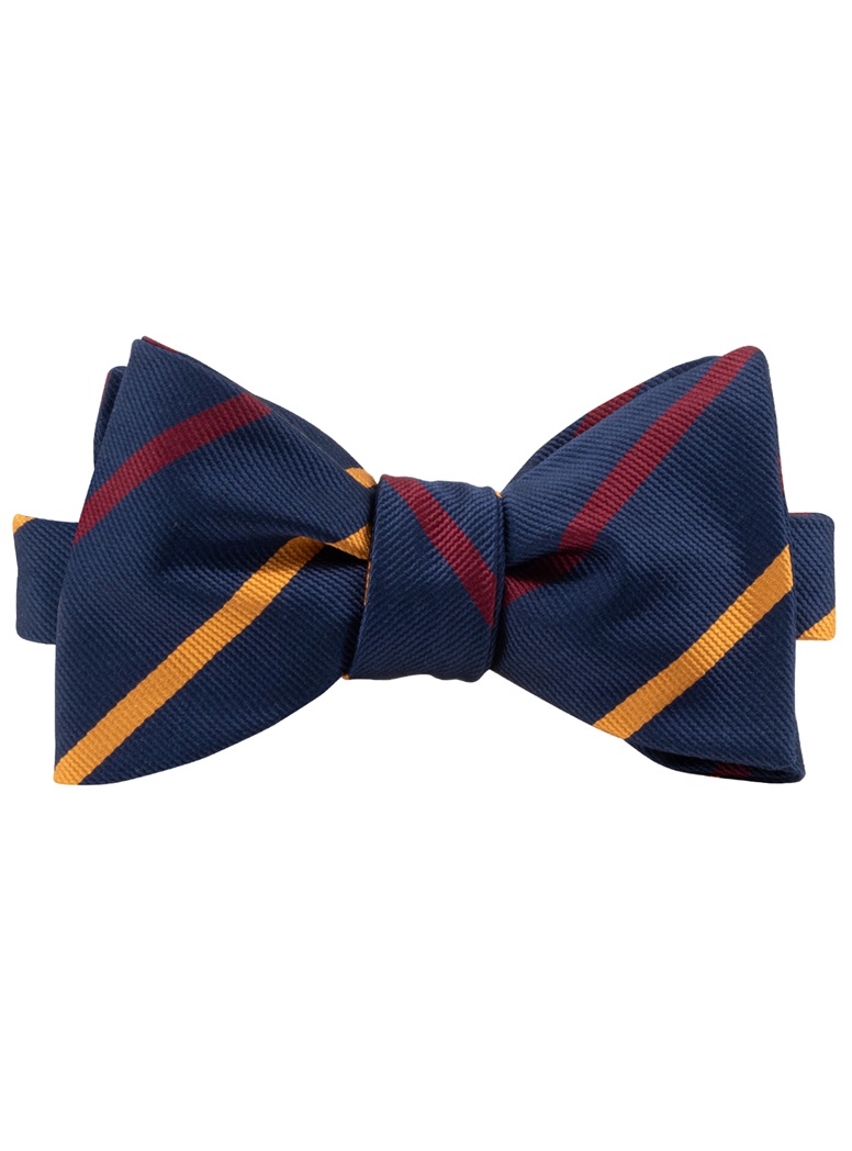 Silk Bar Striped Bow Tie in Navy