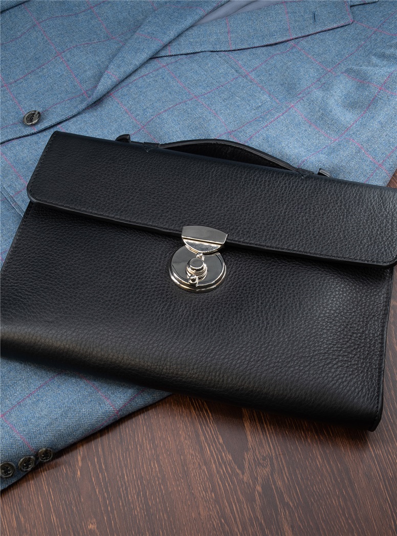 Leather Small Document Bag in Black