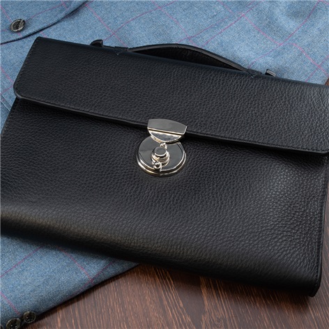 Leather Small Document Bag in Black