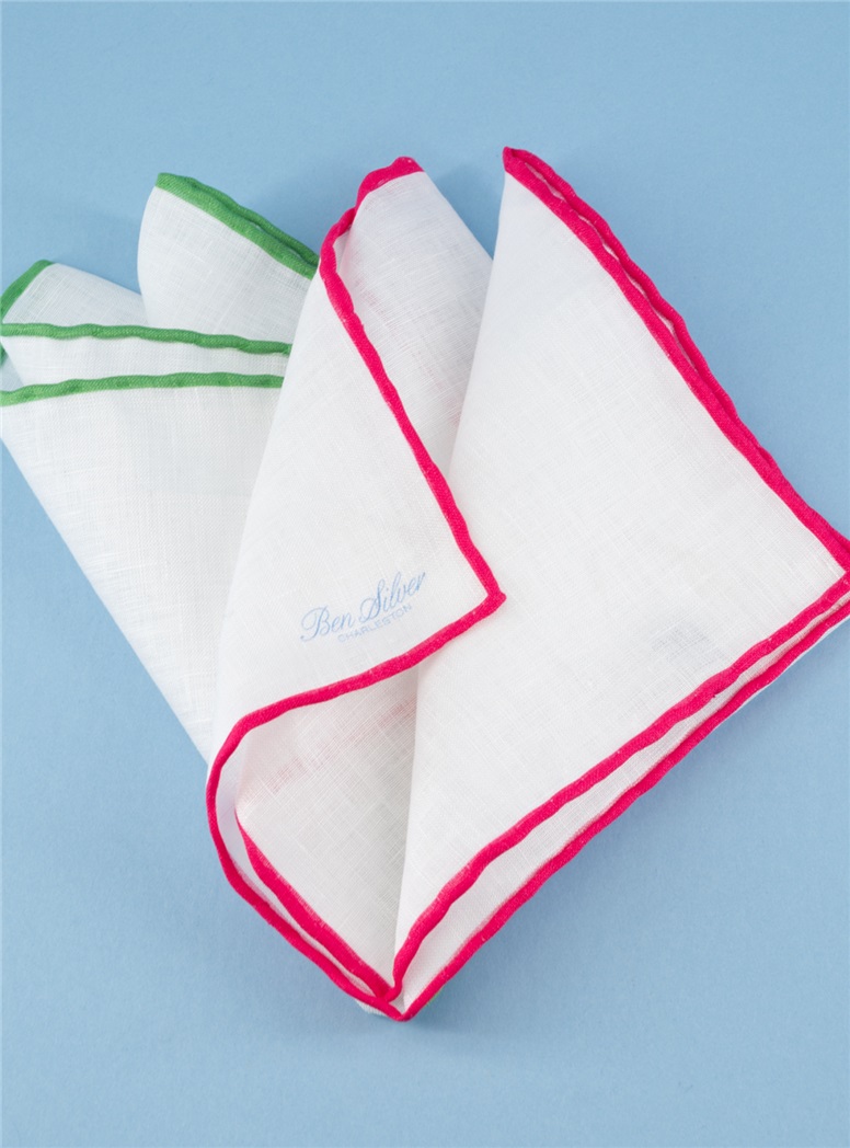 Linen Pocket Squares with Contrasting Borders