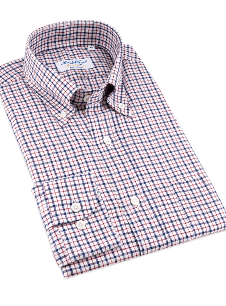 Red, Navy, and White Check Brushed Cotton Button Down
