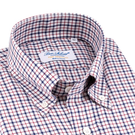 Red, Navy, and White Check Brushed Cotton Button Down