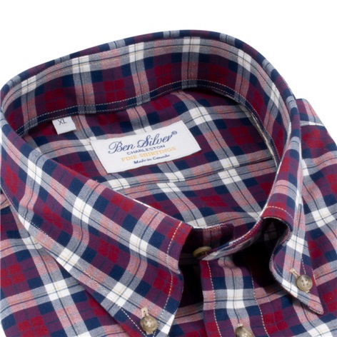 Cherry, Navy, and White Plaid Button Down