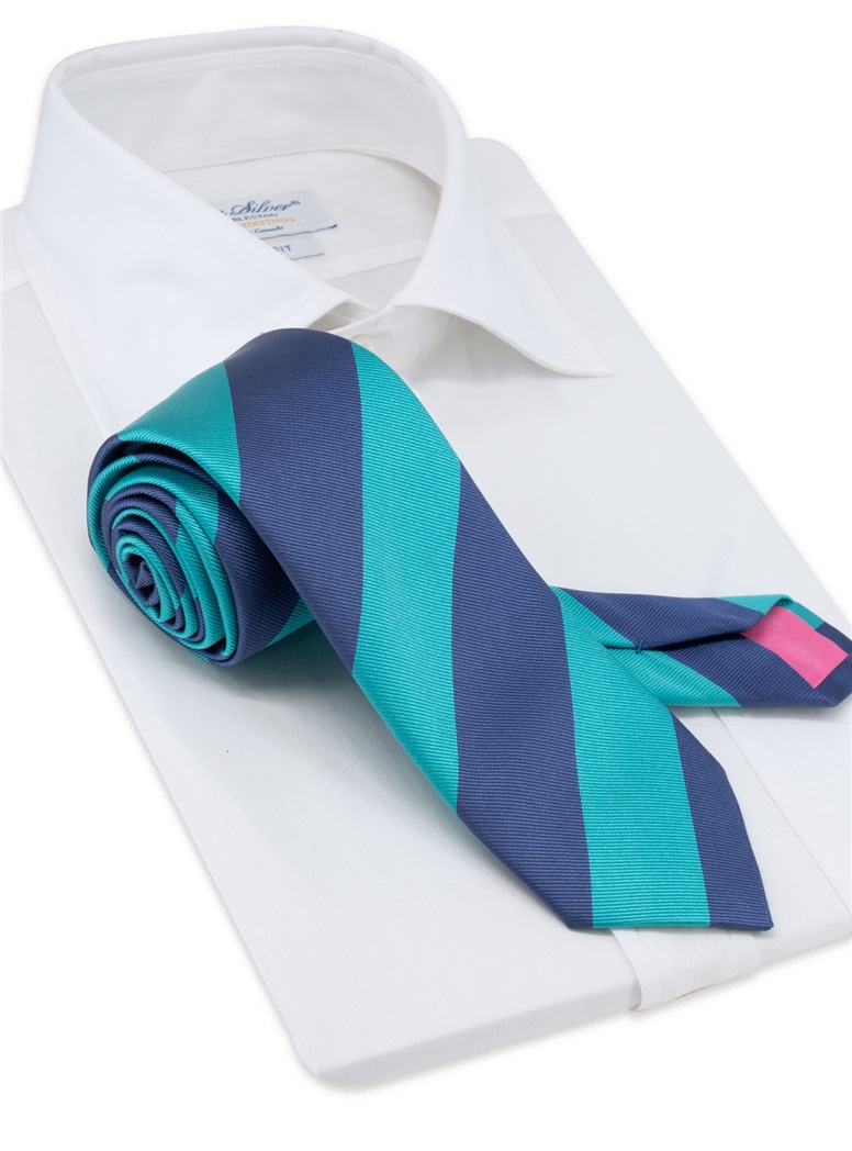 Silk Block Striped Tie in Aqua