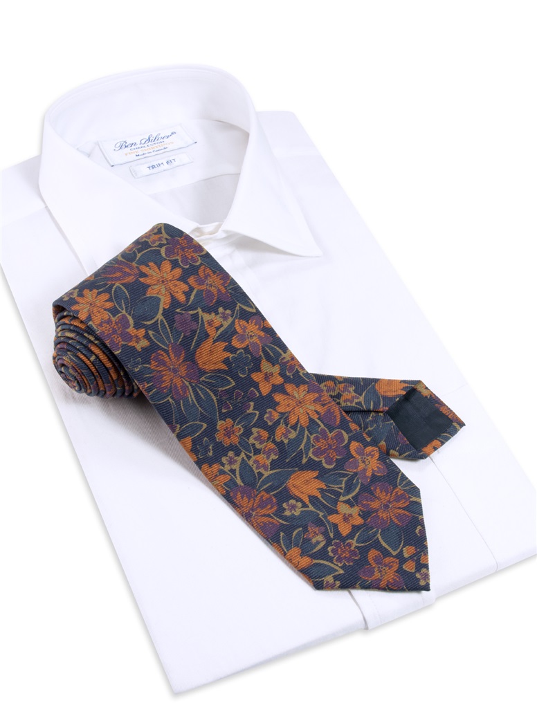 Wool Paisley Floral Printed Tie in Blue