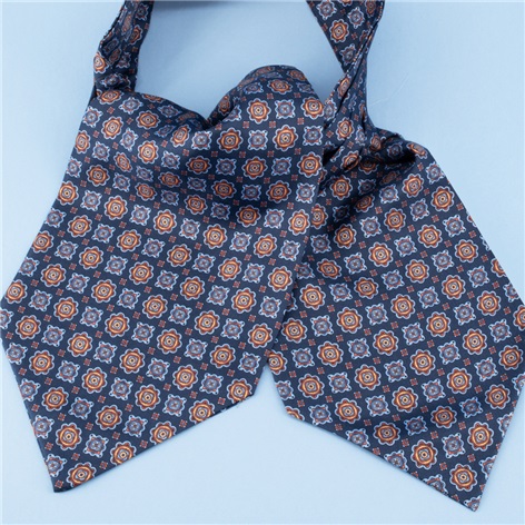 Silk Printed Medallion Motif Ascot in Navy