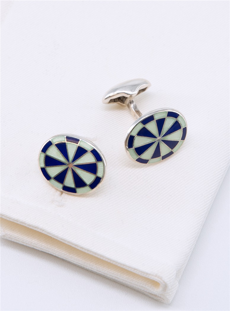 Oval Cufflinks in Navy and White