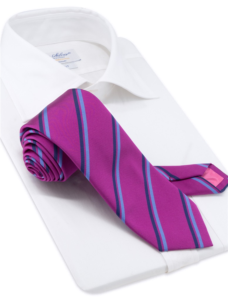 Silk Striped Tie in Magenta