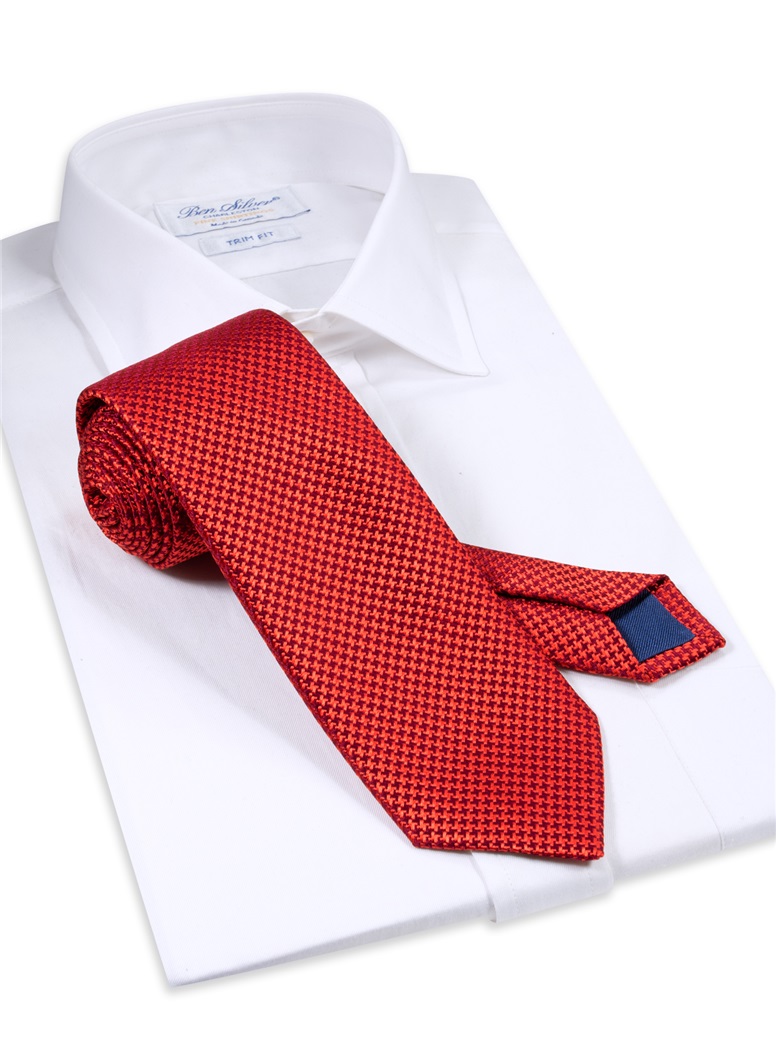 Silk Basketweave Tie in Ruby and Rust