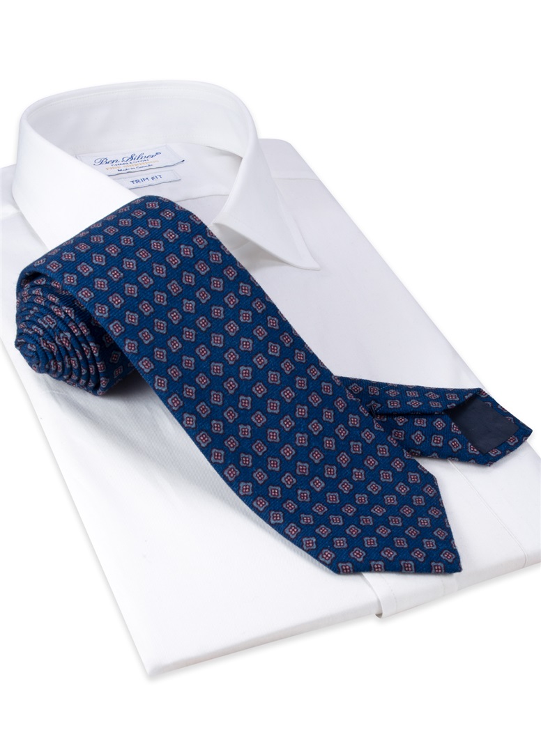 Wool Neat Printed Tie in Deep Blue